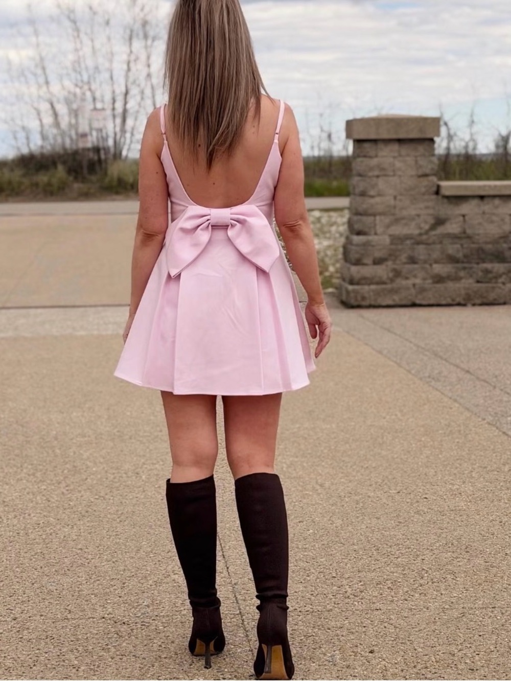 Endless Rose Light Pink Mini Dress with Back Bow - worn once
